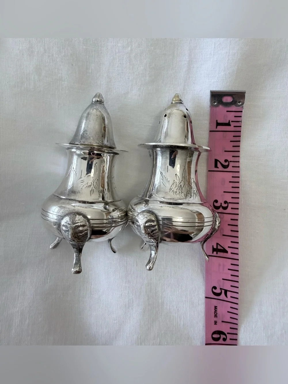 International Silver Co Salt and Pepper Shakers  Hand Made Silverplated India